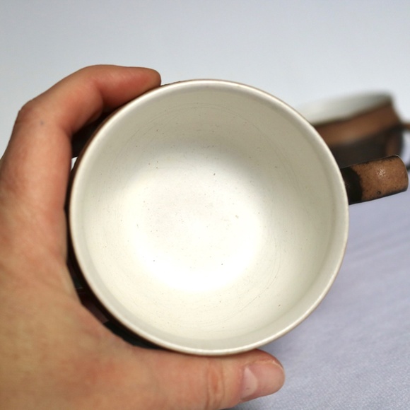 DENBY Set of 4 Cotswold Acorn Cup & Saucer Country Faye Brown Textured Stoneware - Picture 3 of 10